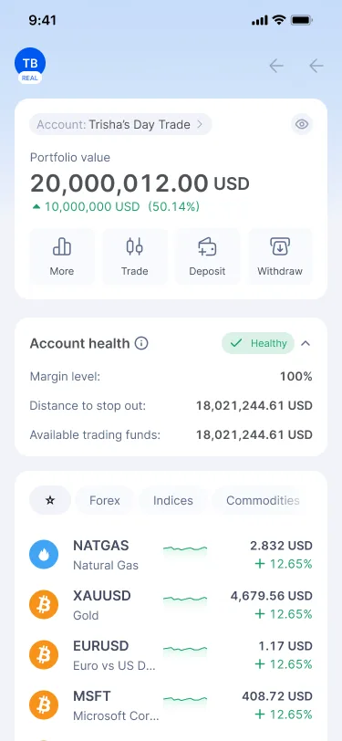 Account health card showing Healthy